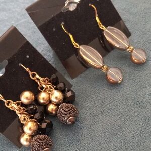 Gold and Black Beaded Drop Earrings - Women's Jewelry